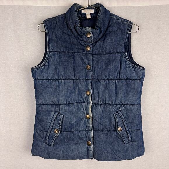 Charter Club Vest Denim Chambray Puffer Utility Western Country Fall Equestrian - Picture 1 of 5